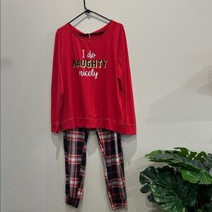 Red Pajamas Set with Plaid Pants